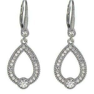 Leslie Greene "Mia" Sterling Silver CZ Open Drop Earrings New